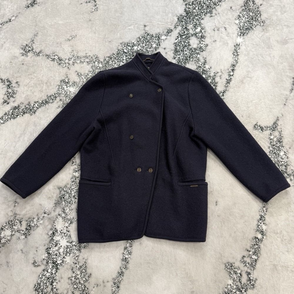 Geiger Austria 100% Wool Boiled Wool Jacket Womens 44 Navy Double Breasted Coat